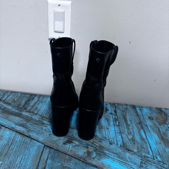 KATE SPADE Baise Pull-On Black Calf Leather Boot 4" Stacked Heel Size 8.5 - Picture 3 of 16
